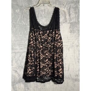 Torrid Black Floral Lace Babydoll Tank Top Nude Lining Plus Size 2 2X Sleeveless